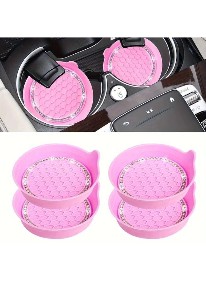 2PCS Green Rhinestone Silicone Car Cup Coasters Non Slip Universal Vehicle Cup Holder Accessories - Image 5